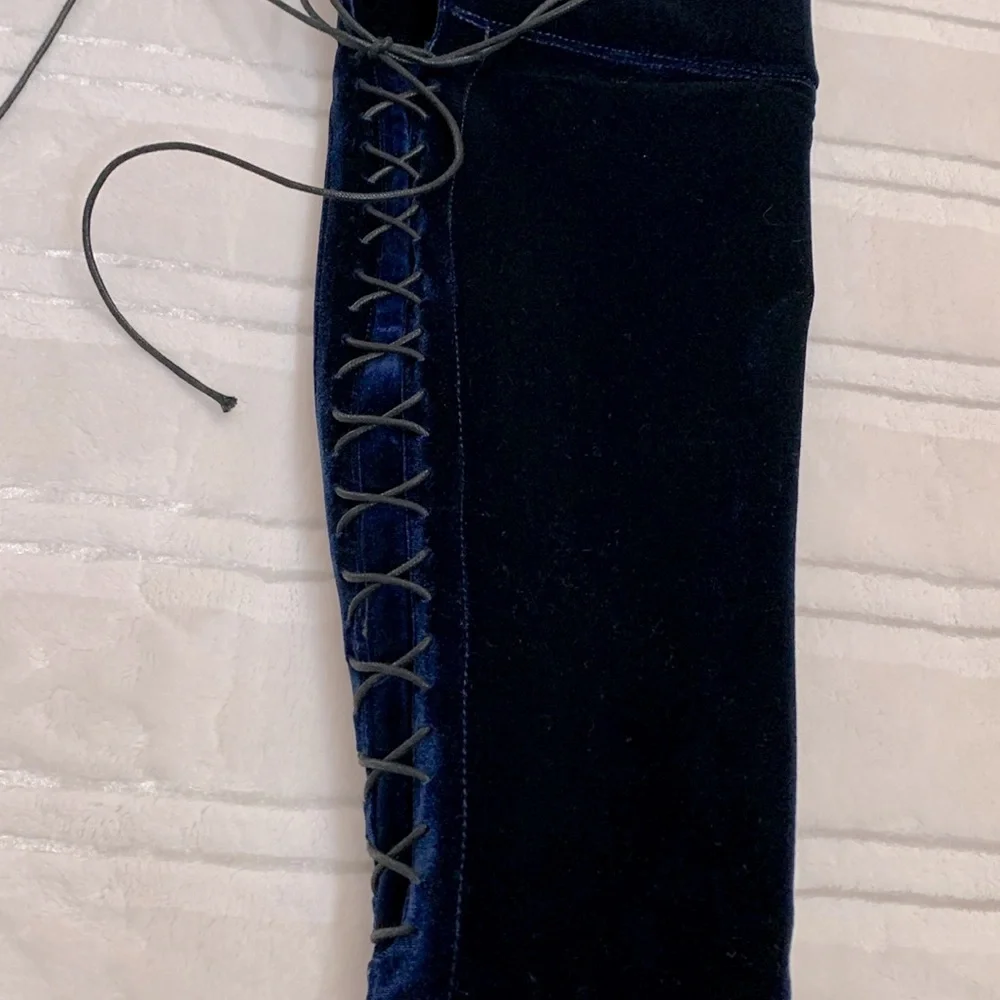 Steve Madden Over the Knee Corset Style Royal Blue Velvet High Heel Boots
